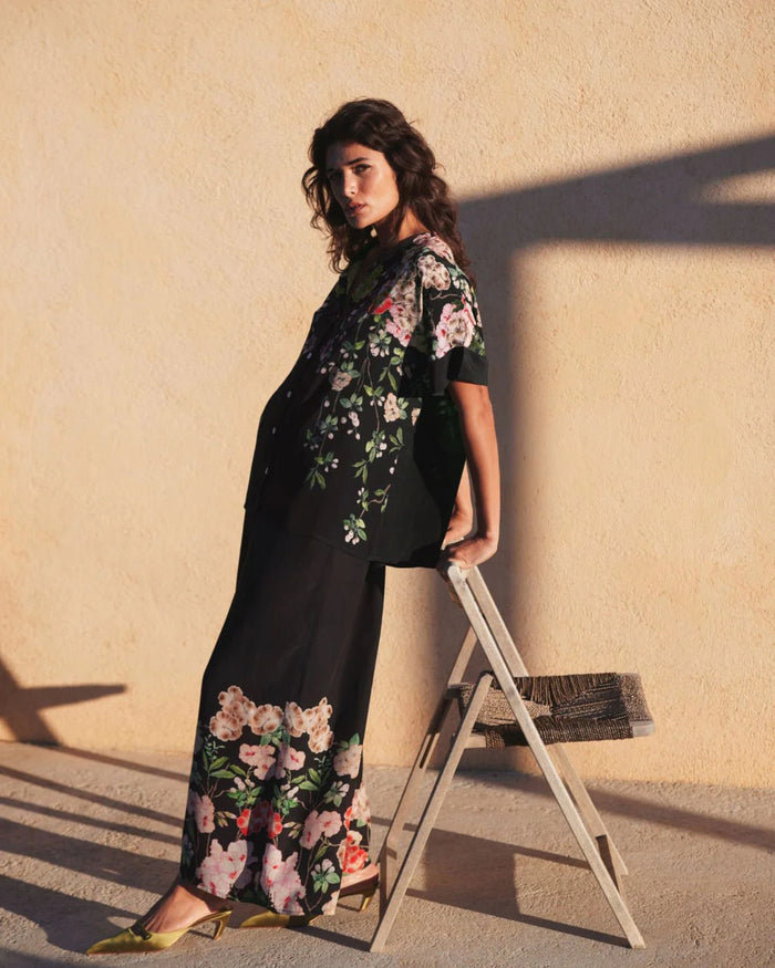 Trailing Blossom Black Palazzo Pant