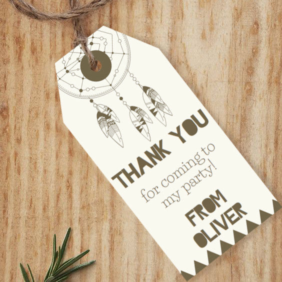 Tribal Birthday Party Favor Tags