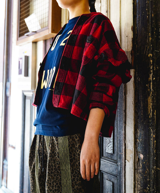 Twill Block Checkered Ruffled Shirt(LADIES)