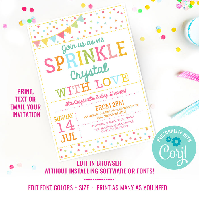 Unisex Sprinkle Baby Shower Invitation confetti Rainbow