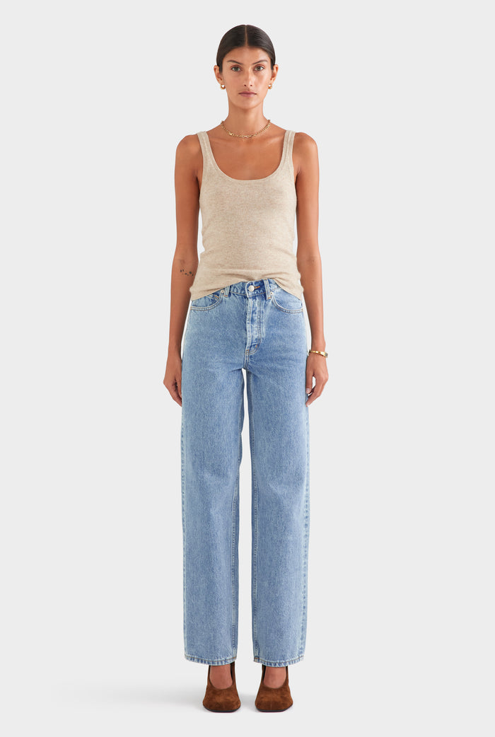 V Front Denim Jean - Light Blue