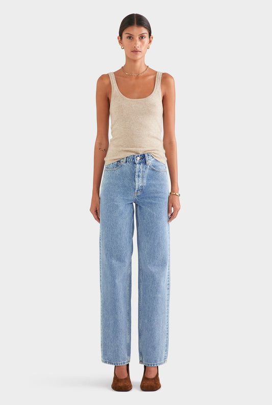 V Front Denim Jean - Light Blue