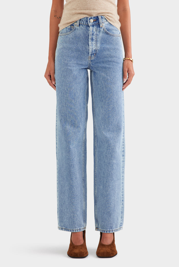 V Front Denim Jean - Light Blue