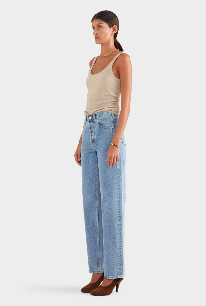 V Front Denim Jean - Light Blue