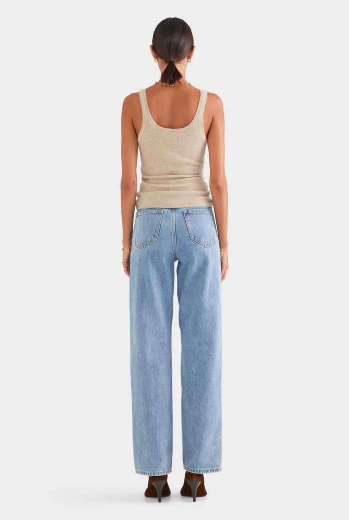 V Front Denim Jean - Light Blue
