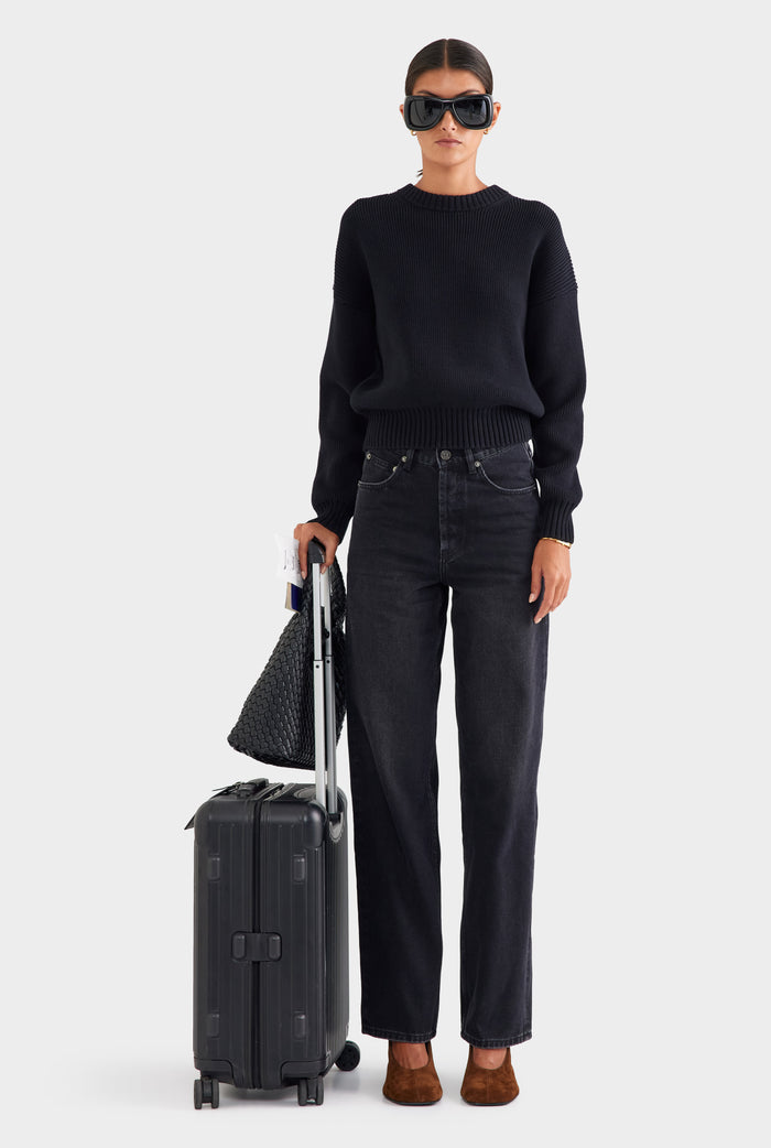 V Front Denim Jean - Washed Black
