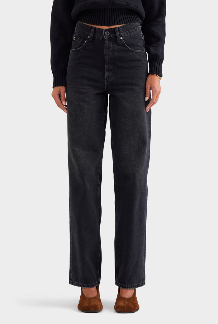 V Front Denim Jean - Washed Black