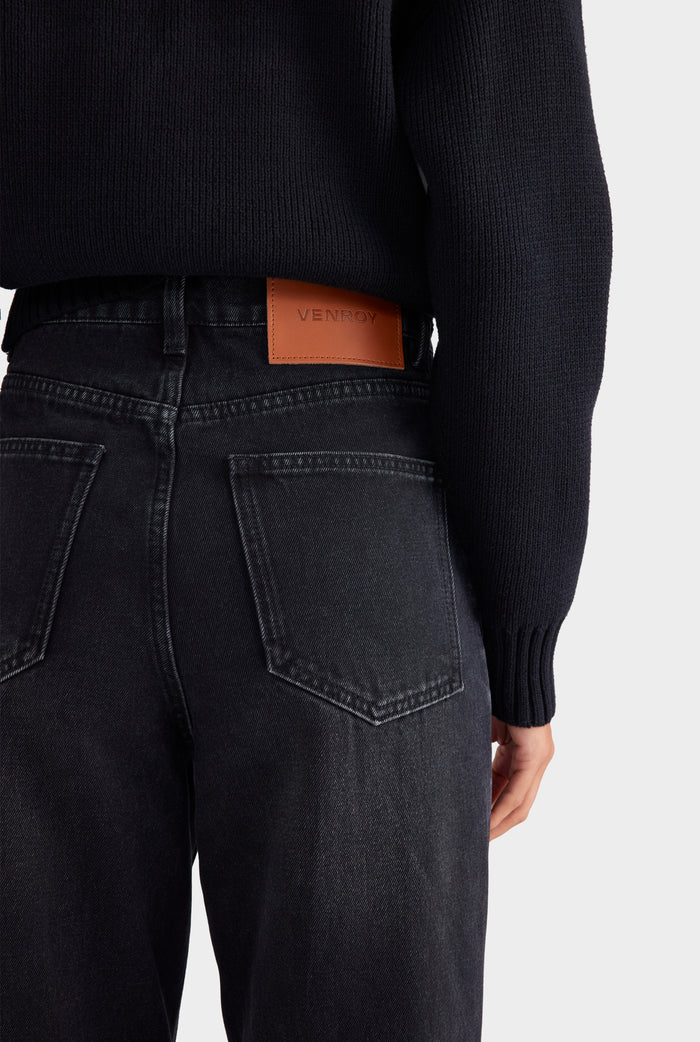 V Front Denim Jean - Washed Black