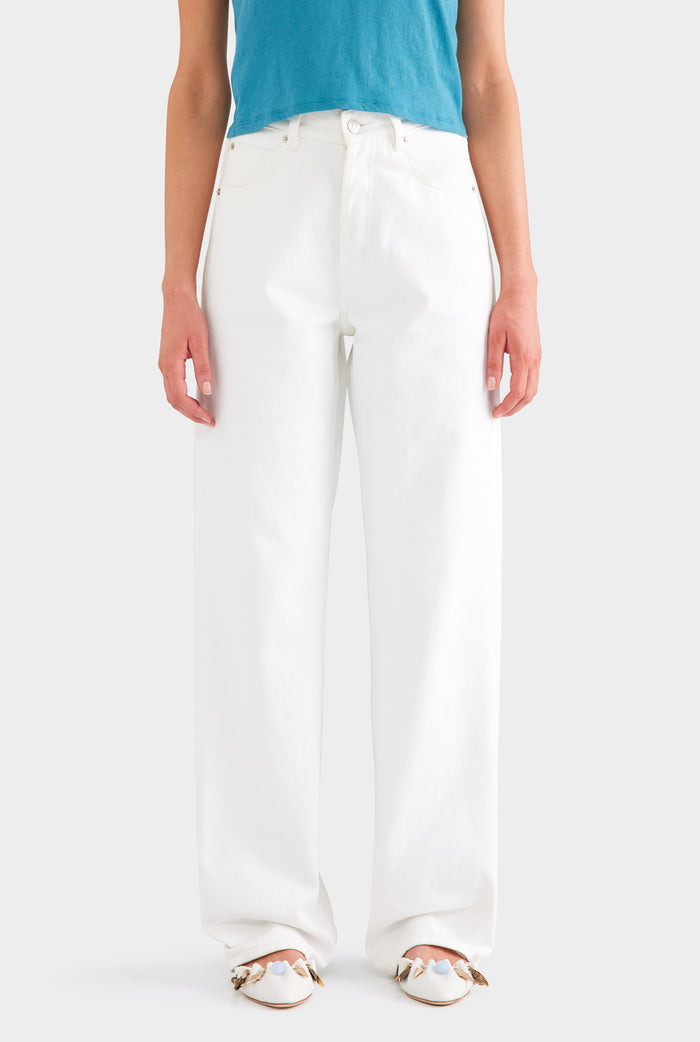 V Front Denim Jean - White