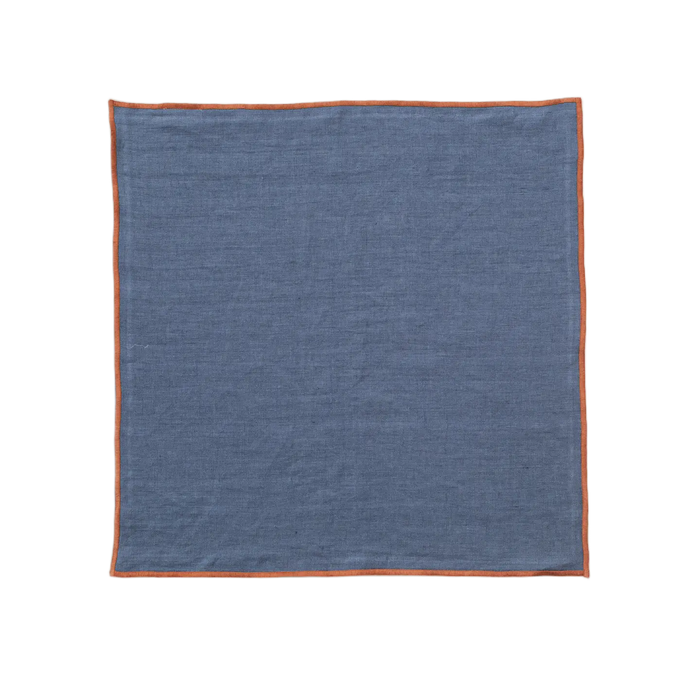 Vintage Blue with Orange Trim Linen Napkin