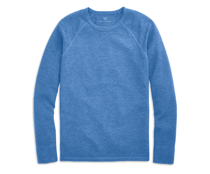 Gulfstream Heather | Front view of WARMKNIT Waffle Crew Neck in Gulfstream Heather