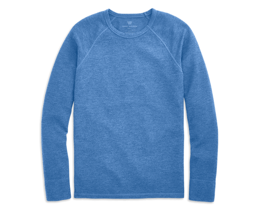 Gulfstream Heather | Front view of WARMKNIT Waffle Crew Neck in Gulfstream Heather