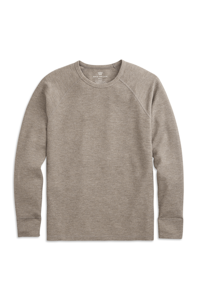 Walnut Heather | Front view of WARMKNIT Waffle Crew Neck in Walnut Heather