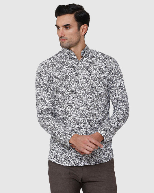White Floral Print Full Sleeves Shirt
