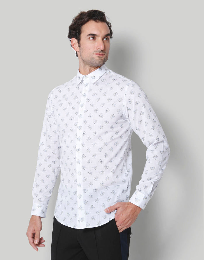 White Floral Print Full Sleeves Shirt