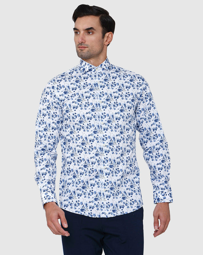 White Floral Print Full Sleeves Shirt