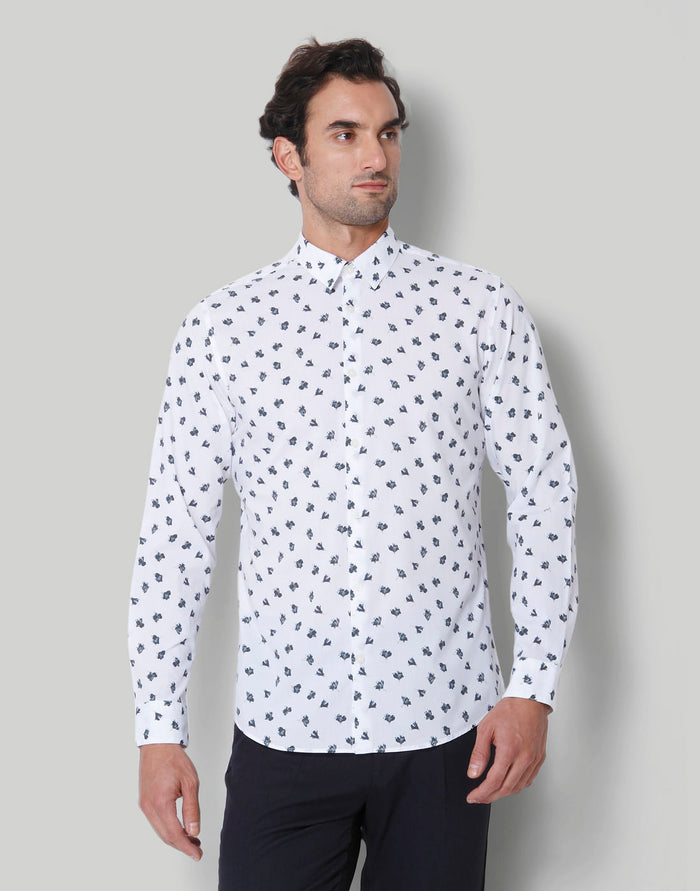 White Floral Print Full Sleeves Shirt