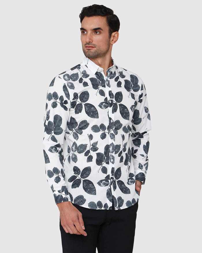 White Floral Print Full Sleeves Shirt