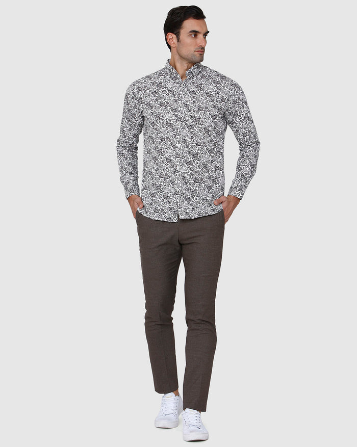 White Floral Print Full Sleeves Shirt