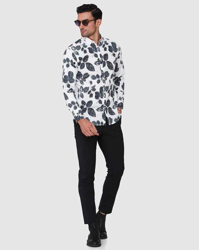 White Floral Print Full Sleeves Shirt