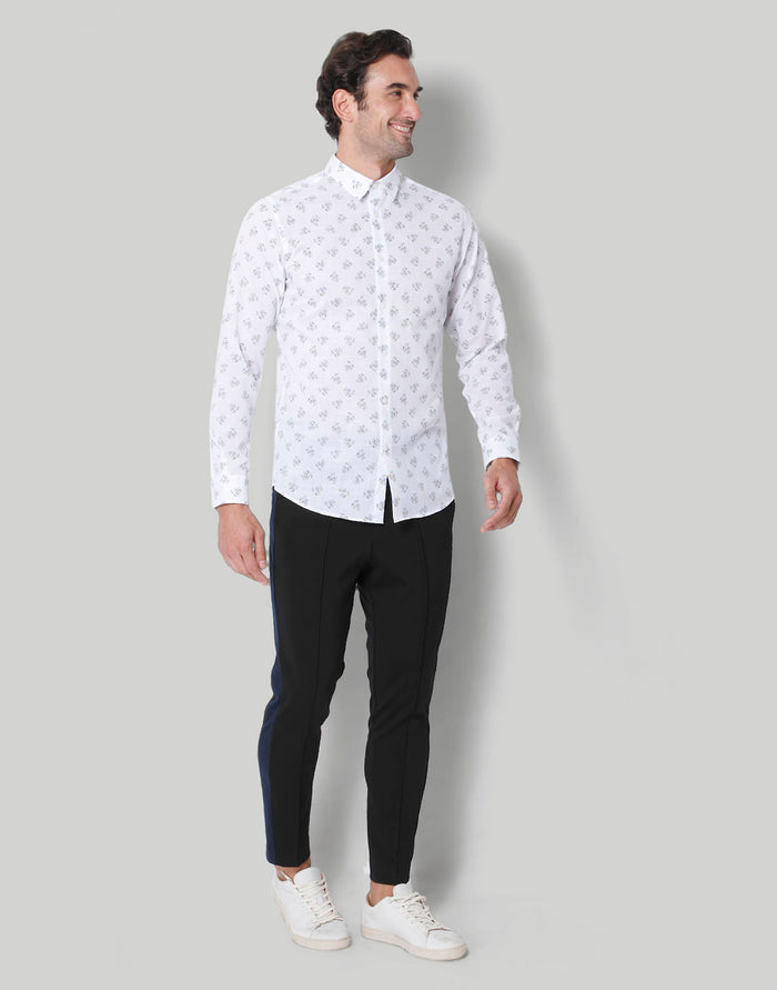 White Floral Print Full Sleeves Shirt