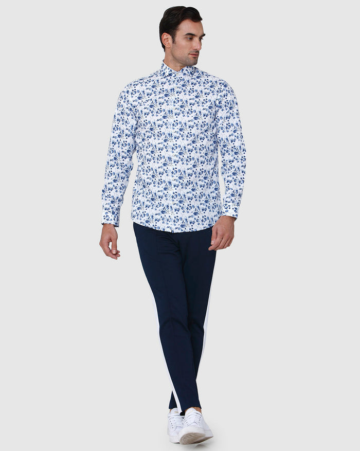 White Floral Print Full Sleeves Shirt