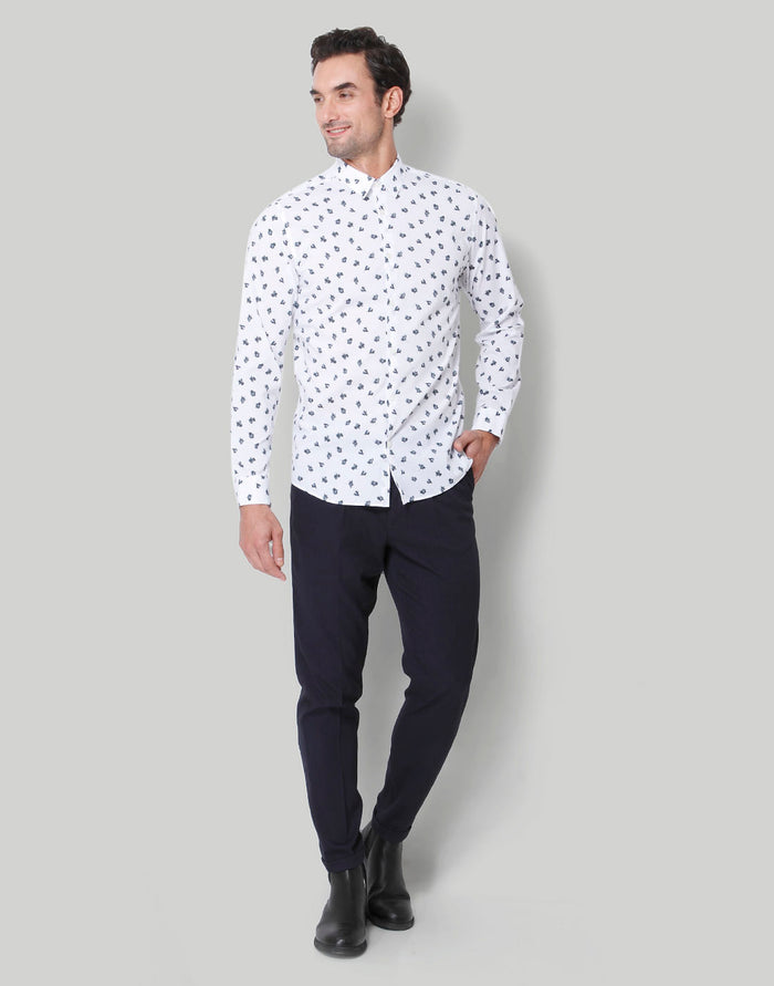 White Floral Print Full Sleeves Shirt