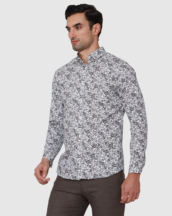White Floral Print Full Sleeves Shirt