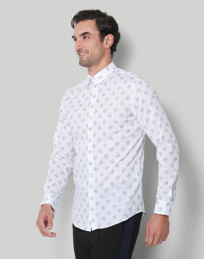White Floral Print Full Sleeves Shirt