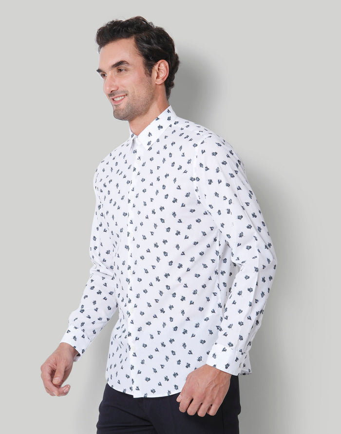 White Floral Print Full Sleeves Shirt
