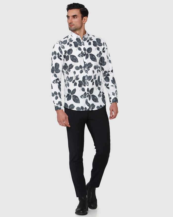 White Floral Print Full Sleeves Shirt
