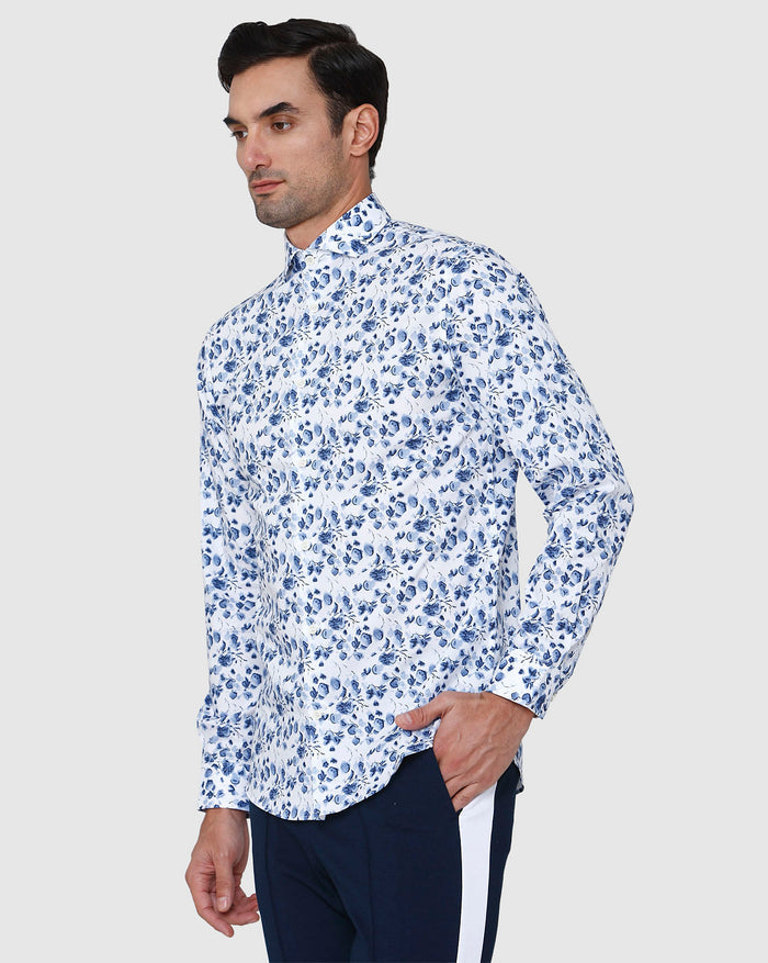 White Floral Print Full Sleeves Shirt
