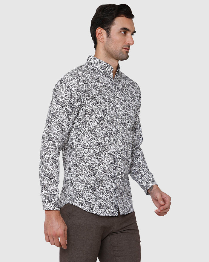 White Floral Print Full Sleeves Shirt