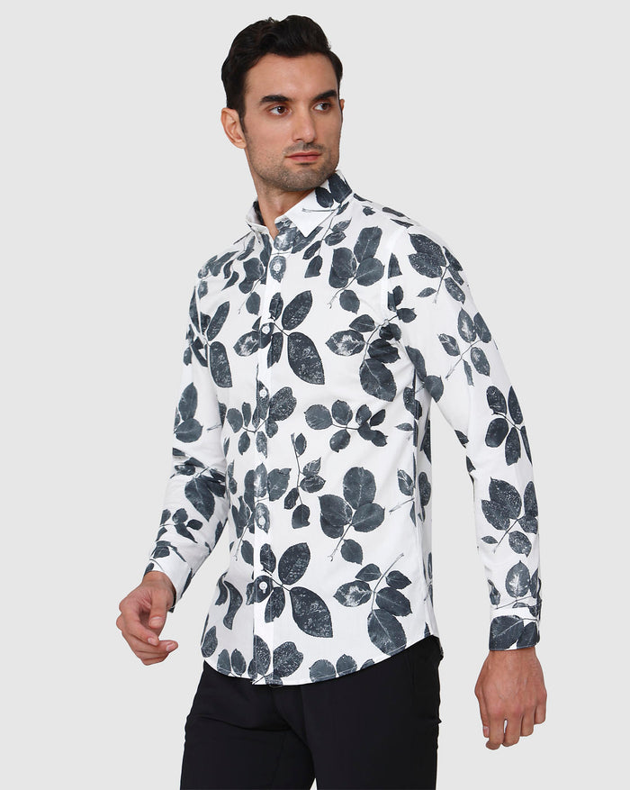 White Floral Print Full Sleeves Shirt