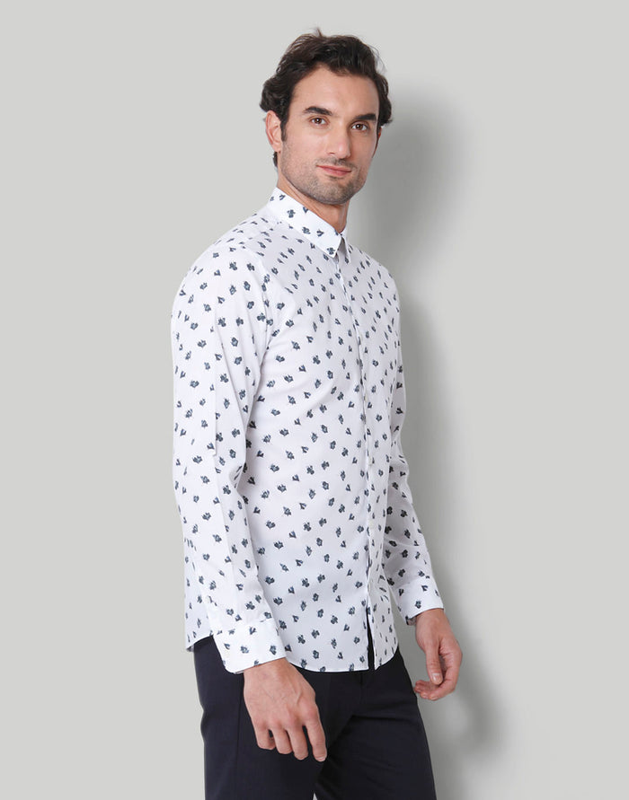 White Floral Print Full Sleeves Shirt