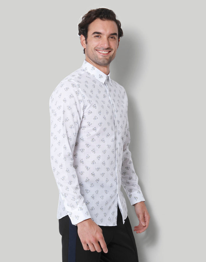 White Floral Print Full Sleeves Shirt