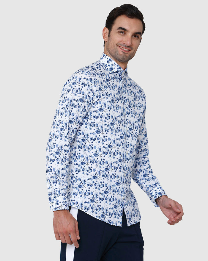 White Floral Print Full Sleeves Shirt