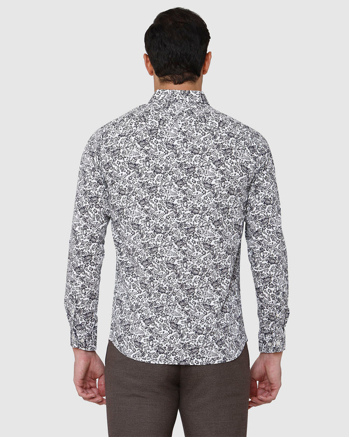 White Floral Print Full Sleeves Shirt