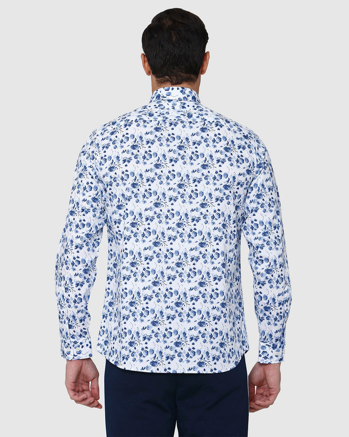 White Floral Print Full Sleeves Shirt