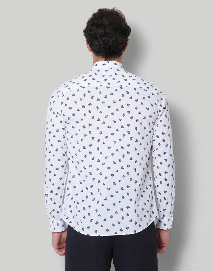 White Floral Print Full Sleeves Shirt