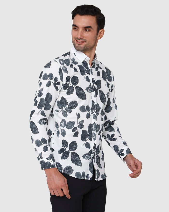 White Floral Print Full Sleeves Shirt