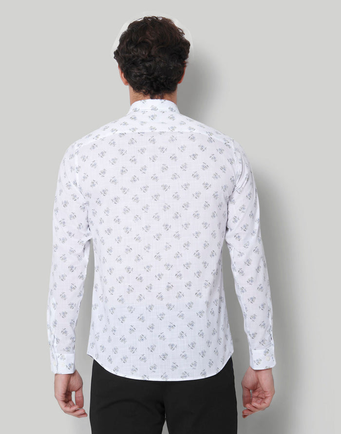White Floral Print Full Sleeves Shirt