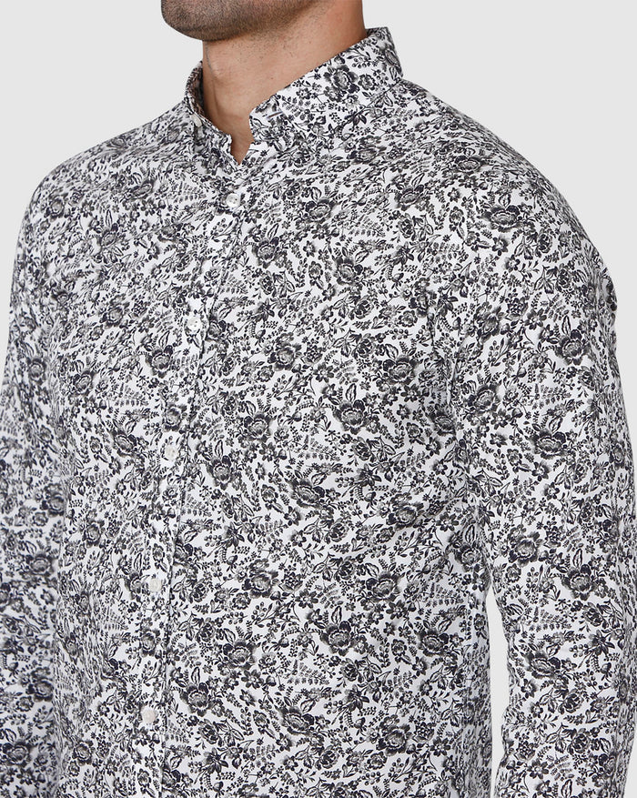 White Floral Print Full Sleeves Shirt