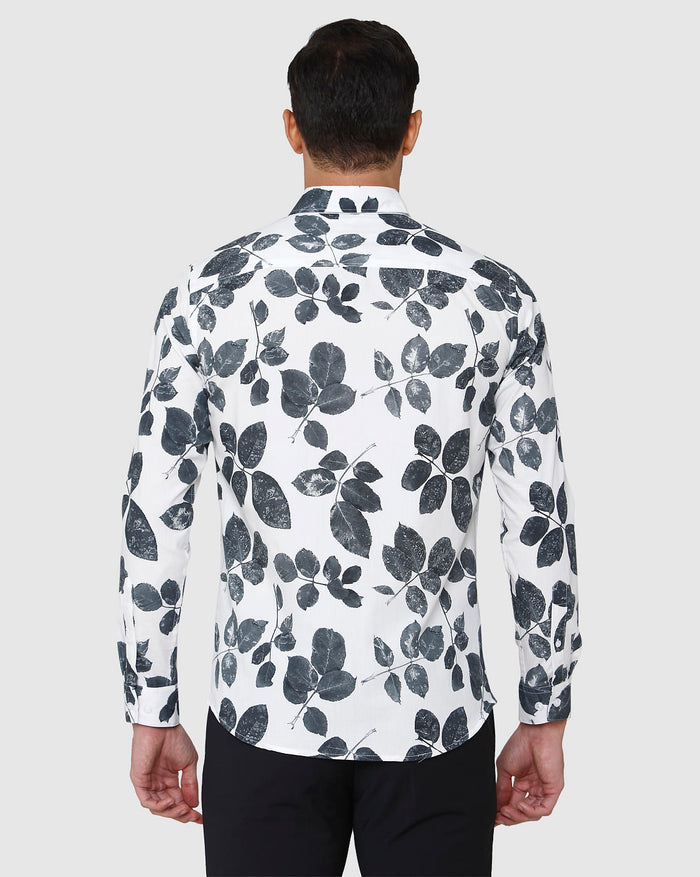 White Floral Print Full Sleeves Shirt