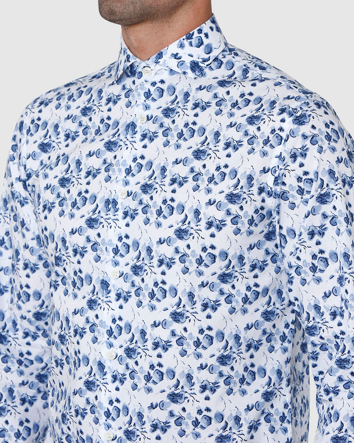 White Floral Print Full Sleeves Shirt