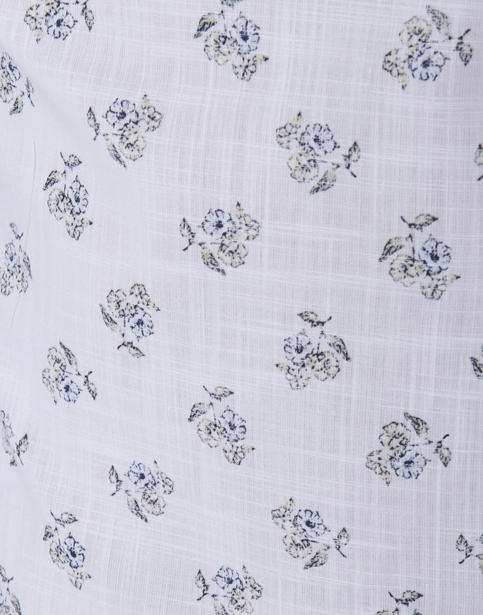 White Floral Print Full Sleeves Shirt