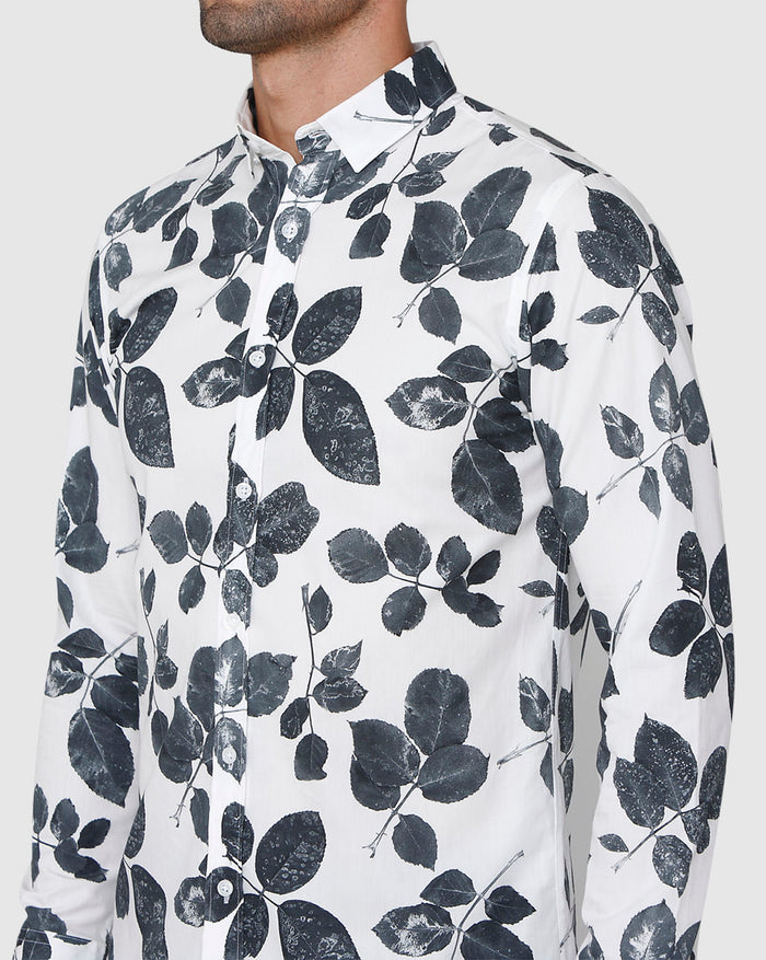 White Floral Print Full Sleeves Shirt