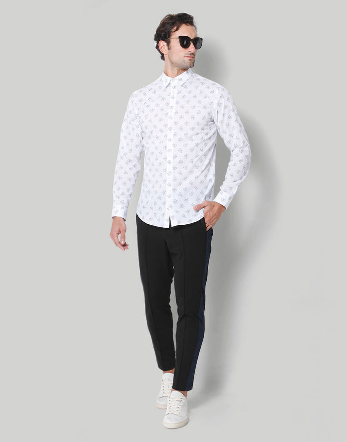 White Floral Print Full Sleeves Shirt