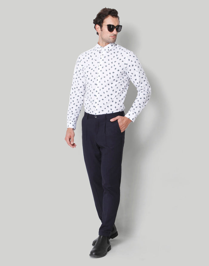 White Floral Print Full Sleeves Shirt