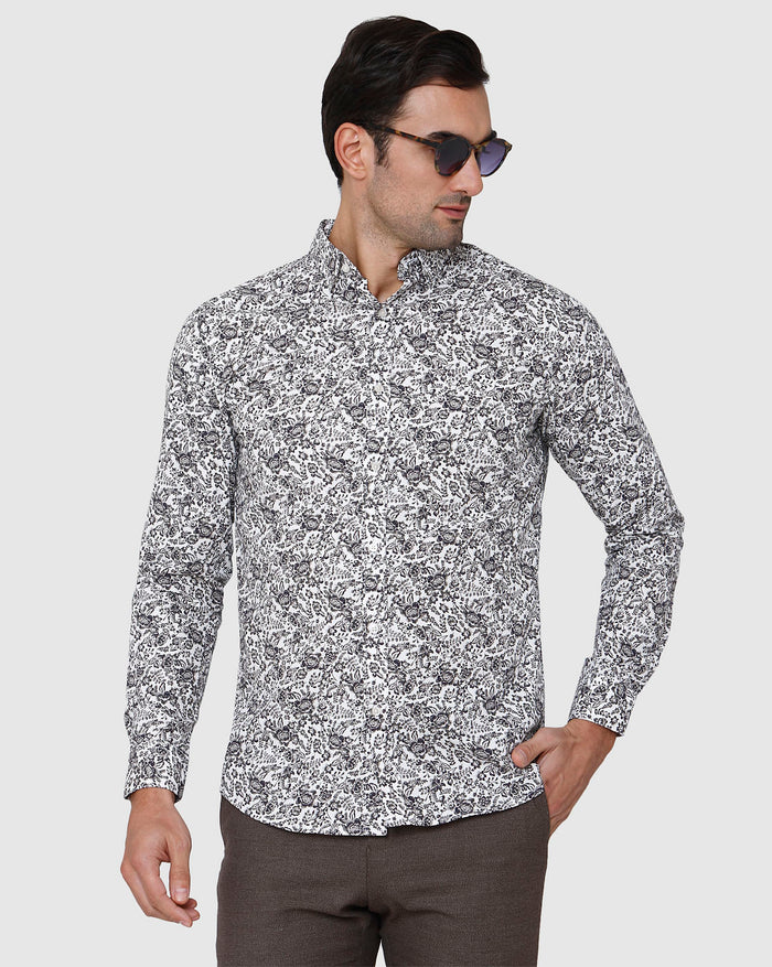 White Floral Print Full Sleeves Shirt